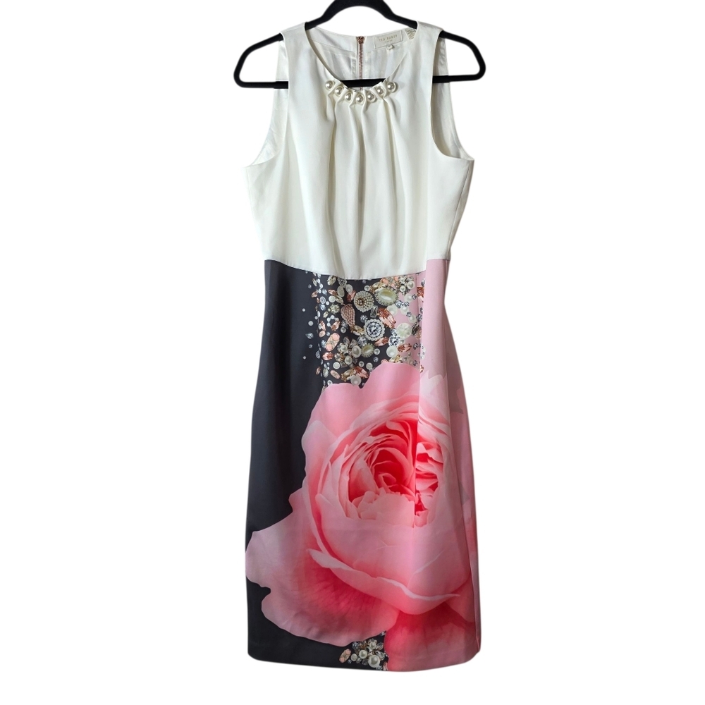 Ted Baker Rubelle Blenheim Palace ruched detail midi dress in natural maximalist - Picture 16 of 16